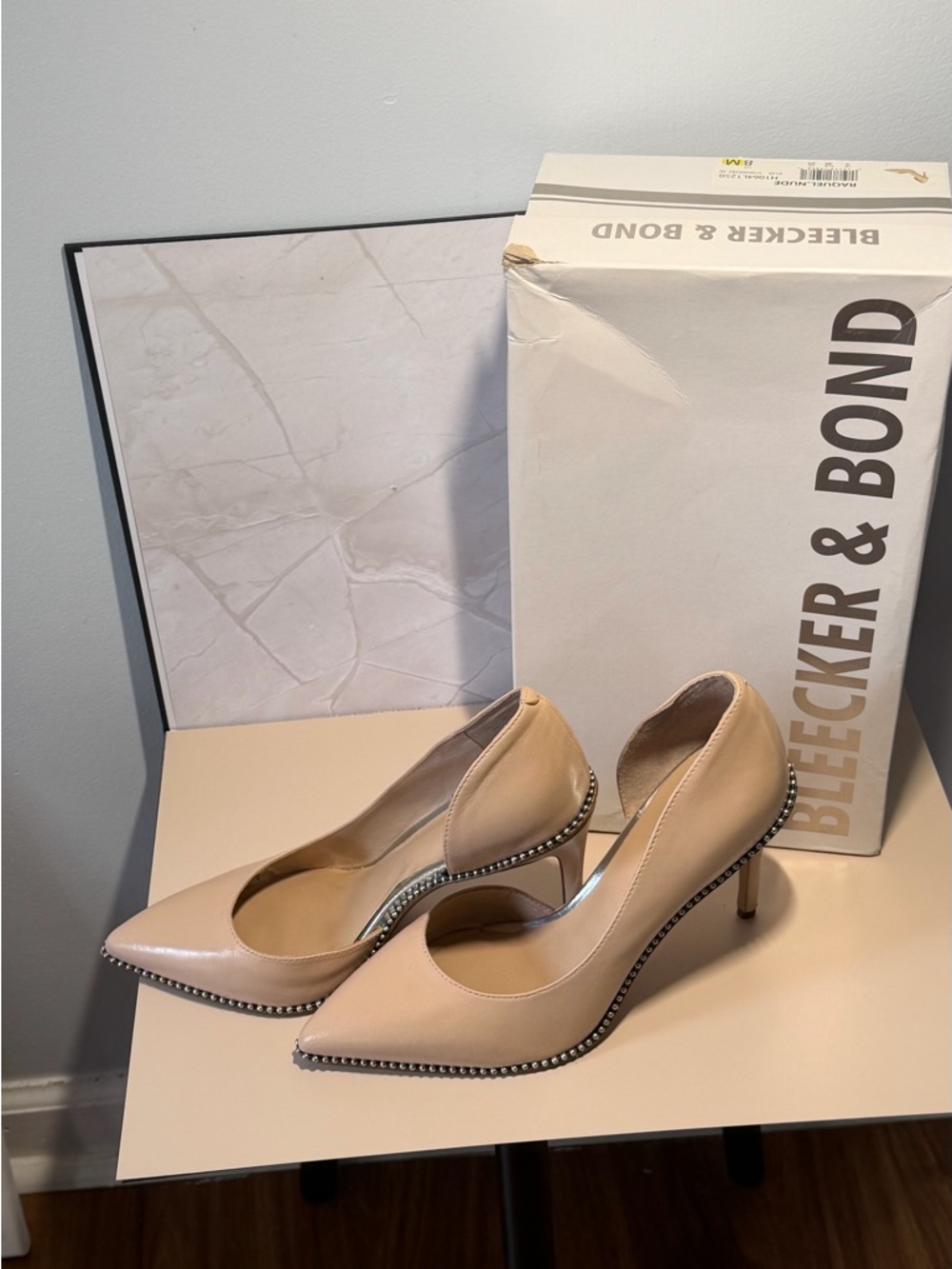 Bleecker & Bond Nude Pointed-Toe Stud-Trim Pumps size 8